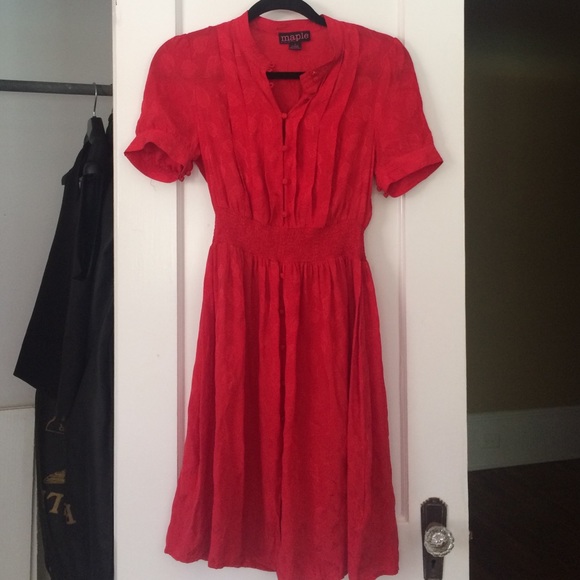 Anthro Maple Red Silk Dress
