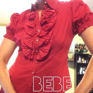 bebe Red Ruffled Shirt