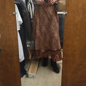 Silk, layered wrap maxi skirt