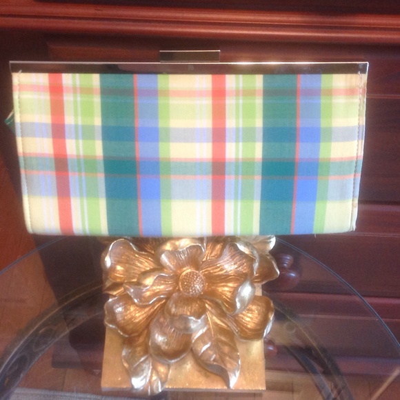 Super Cute Plaid Clutch with silver accent.