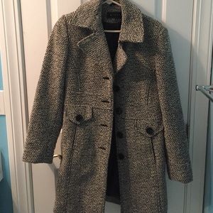 Black and white winter tweed trench coat