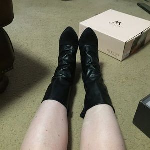 Leila Stone Partially Suede Black Wedge Booties