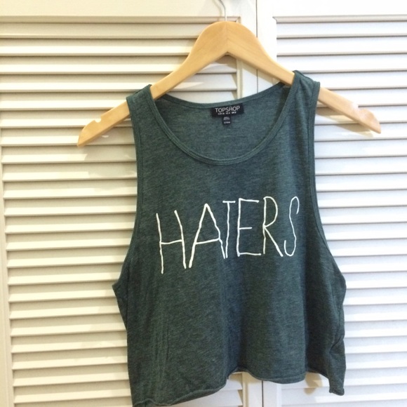 Topshop green haters crop tank
