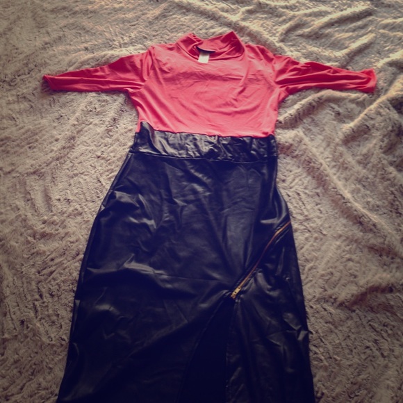 Coral & leather  dress never worn nwt