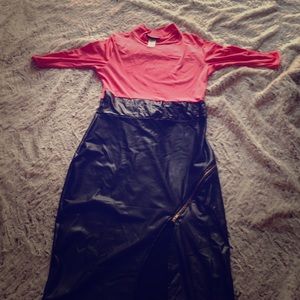 Coral & leather dress never worn nwt