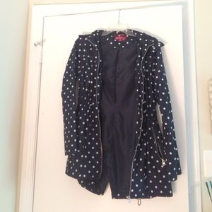Navy and white polka dot fitted rain coat!