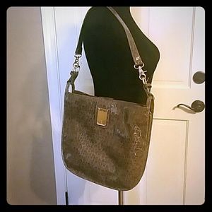 Gianni Bini Large Taupe Patent Croc Handbag