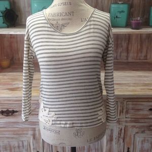 NWOT floral applique striped top