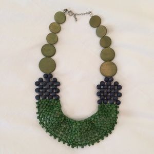 Green/blue beaded statement necklace