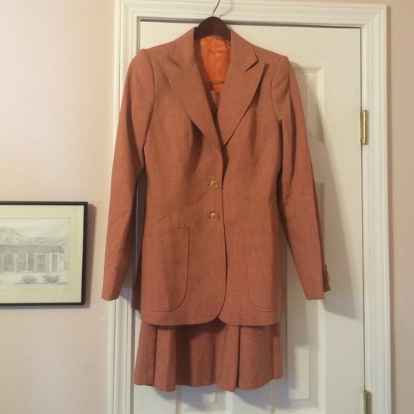Orange three piece suit- polyester rayon blend