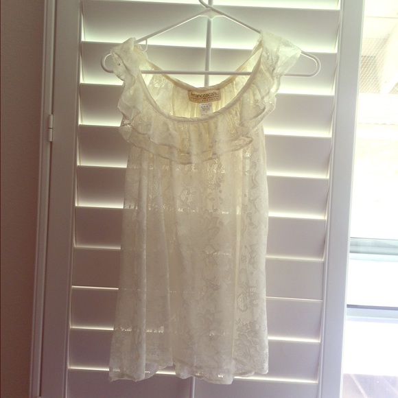 Sheer Ivory Lace Tank with Ruffle Sleeves