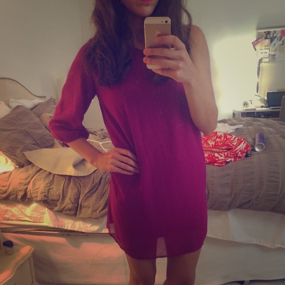 One Shoulder Magenta Chiffon Dress