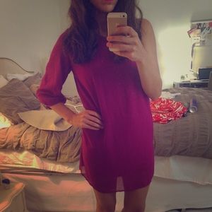 One Shoulder Magenta Chiffon Dress