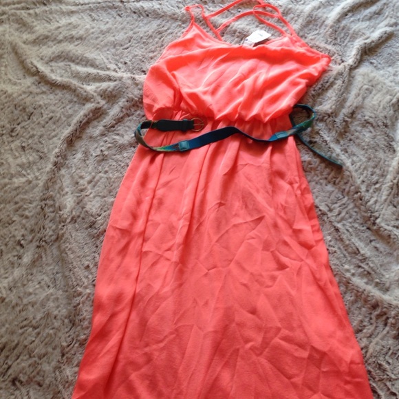 Coral neon long dress never worn nwt