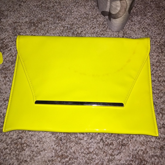 Neon yellow envelope clutch purse