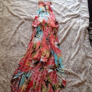 Colorful coral dual length dress never worn nwt