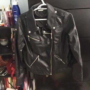 Faux Leather Bomber Jacket