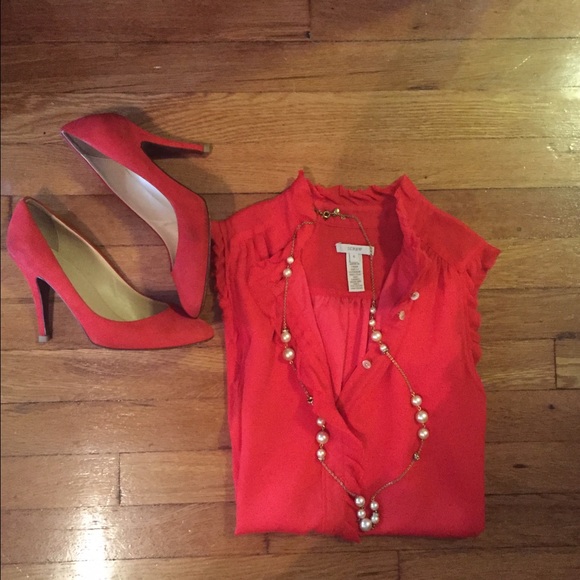 SOLD-Bright orange J.Crew silk top
