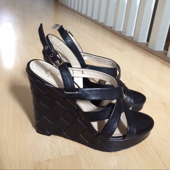 Joan & David Shoes - Black woven wedges 6.5