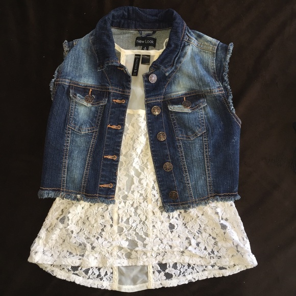 ❌SOLD❌ Jean Vest (S) and Lace Tank Top (XS)