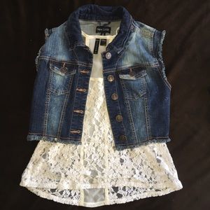 ❌SOLD❌ Jean Vest (S) and Lace Tank Top (XS)