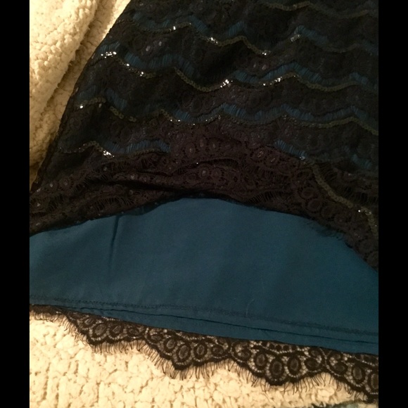 Francesca's Teal with Black Lace and Sequin Skirt - Picture 2 of 4