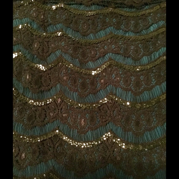 Francesca's Teal with Black Lace and Sequin Skirt - Picture 3 of 4