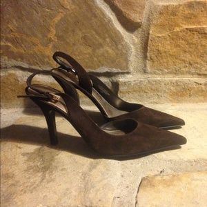 Nine West Chocolate Brown Suede Sling-Back Pumps