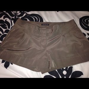 Olive green silky dress shorts