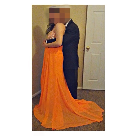 Neon Orange Prom Dress - Picture 2 of 3