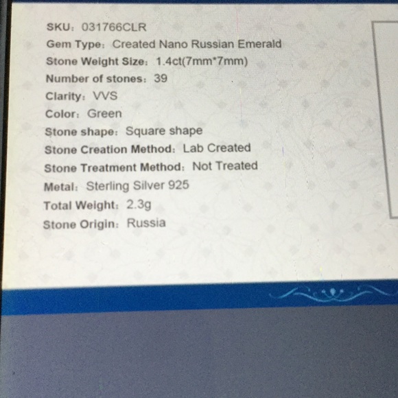 Princess cut Nano Russian emerald, stamp 925 SS - Picture 4 of 5