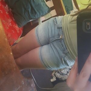 Plain light blue denim shorts