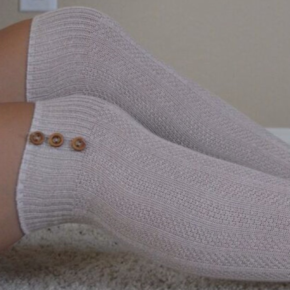 UO Pale Pink Over the Knee Socks w/ Button Detail
