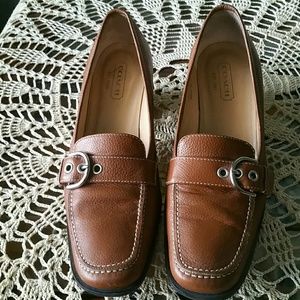 Brown leather Coach loafers