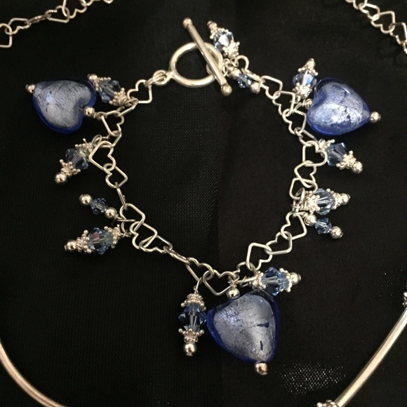 Handmade blue crystal & silver bracelet