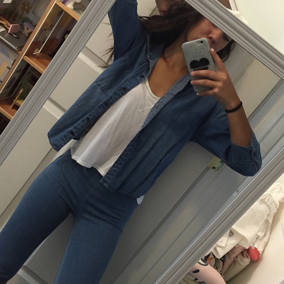 Cropped high low denim top