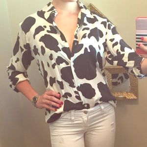 100% silk Kasper A.S.I. Blouse cow print