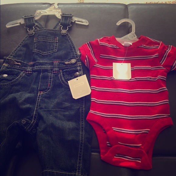 BABY OVERALLS AND STRIPED ONSIE BUNDLE