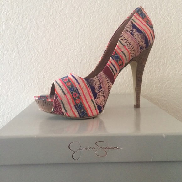 Jessica Simpson Multi Colored Cork Peep Toe Heel