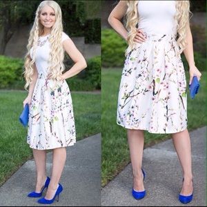 White cherry blossom midi skirt