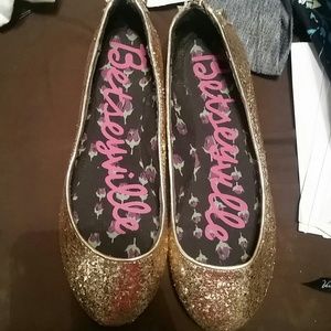 Betsey Johnson Gold Glitter Flats