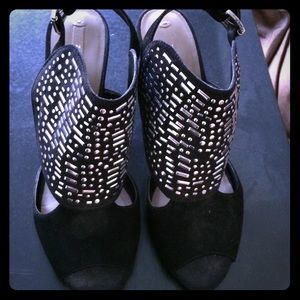 Zara peep toe suede sling backs