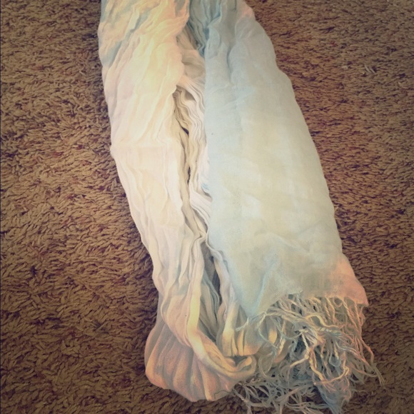 light blue and white scarf