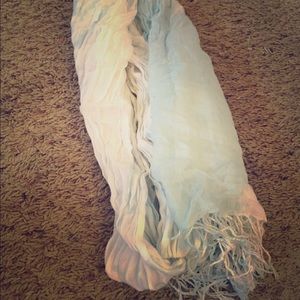 light blue and white scarf
