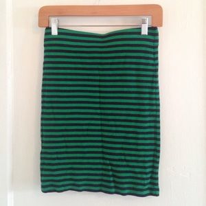 Madewell Green and Navy Striped Downtown Skirt
