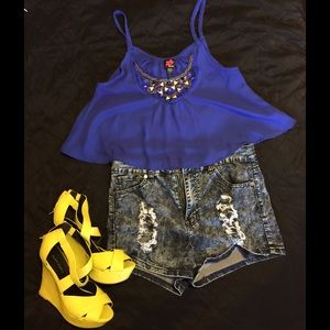 Bebe cobalt blue flowy crop top