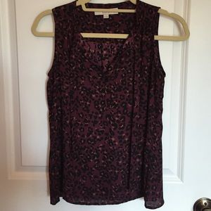 Leopard Print Purple Blouse with Pussy Bow Tie