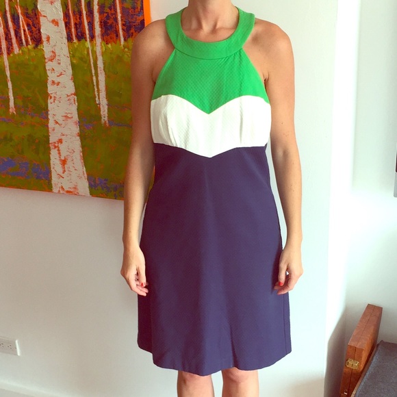 TRINA TURK green navy white dress size 8