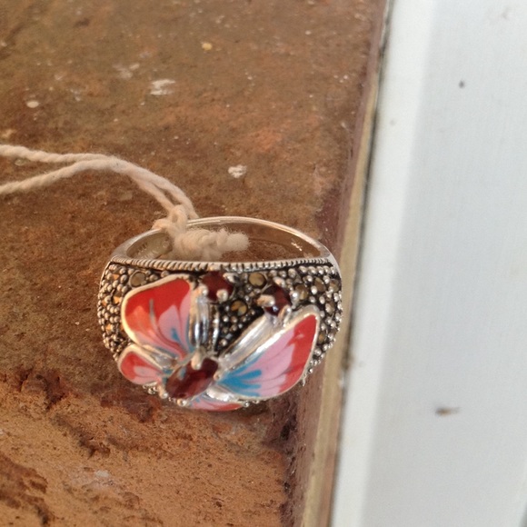 Exclusive Natural Red Garnet Marcasite Ring.