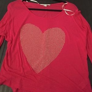 Hot pink long sleeve top with beaded heart